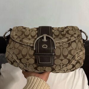 Coach Tan and Brown Signature Shoulder Bag